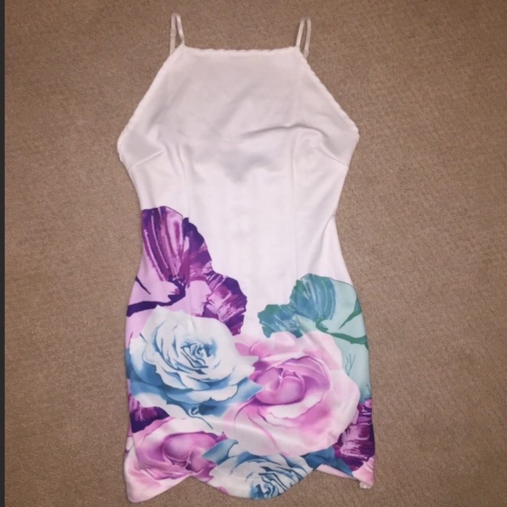 Floral Bodycon Scallop Hem Spaghetti Strap Dress